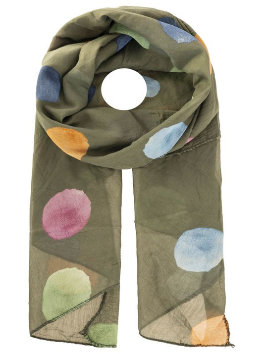 Schal Tuch "Bunte Tupfen" Baumwolle Seide Khaki