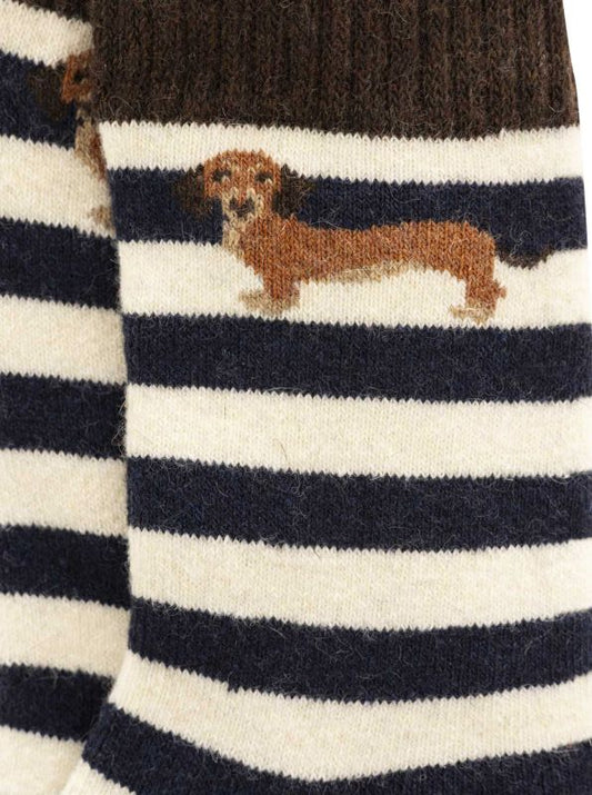 💕 Zwillingsherz Socken "Dackel & Streifen" Braun Streifen Navy