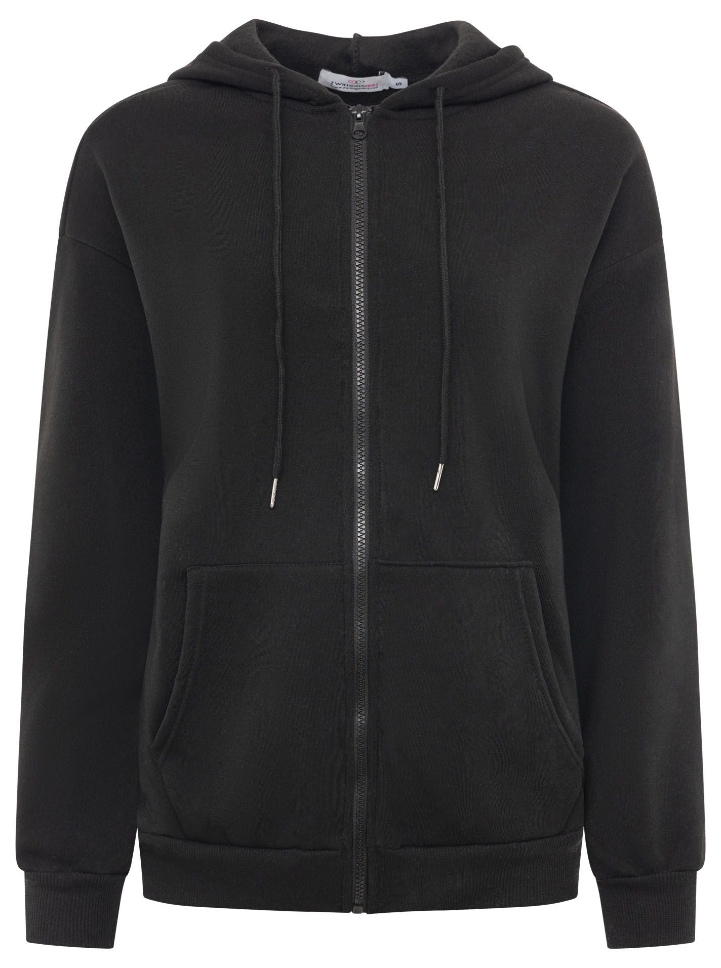 💕 Zwillingsherz Hoodiejacke Zip "Basic Uni" Schwarz