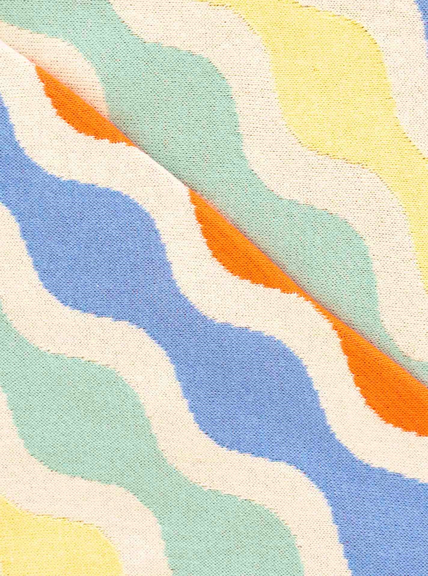 💕 Zwillingsherz Dreieckstuch "Kurvige Streifen" Blau Gelb Orange