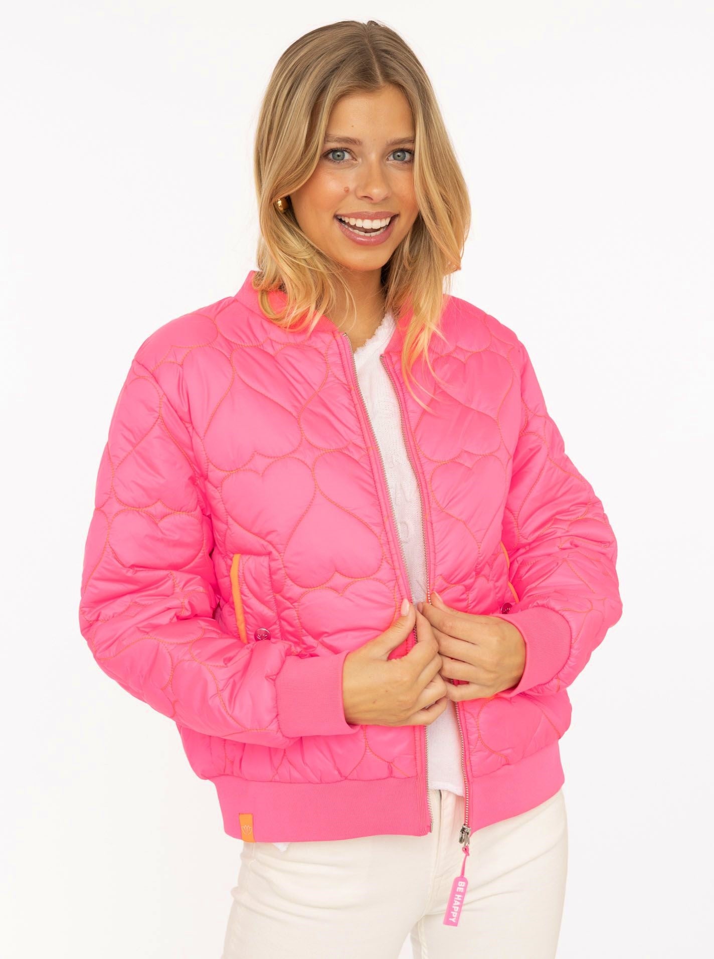 💕 Zwillingsherz Bomberjacke "Be Happy" Neonpink