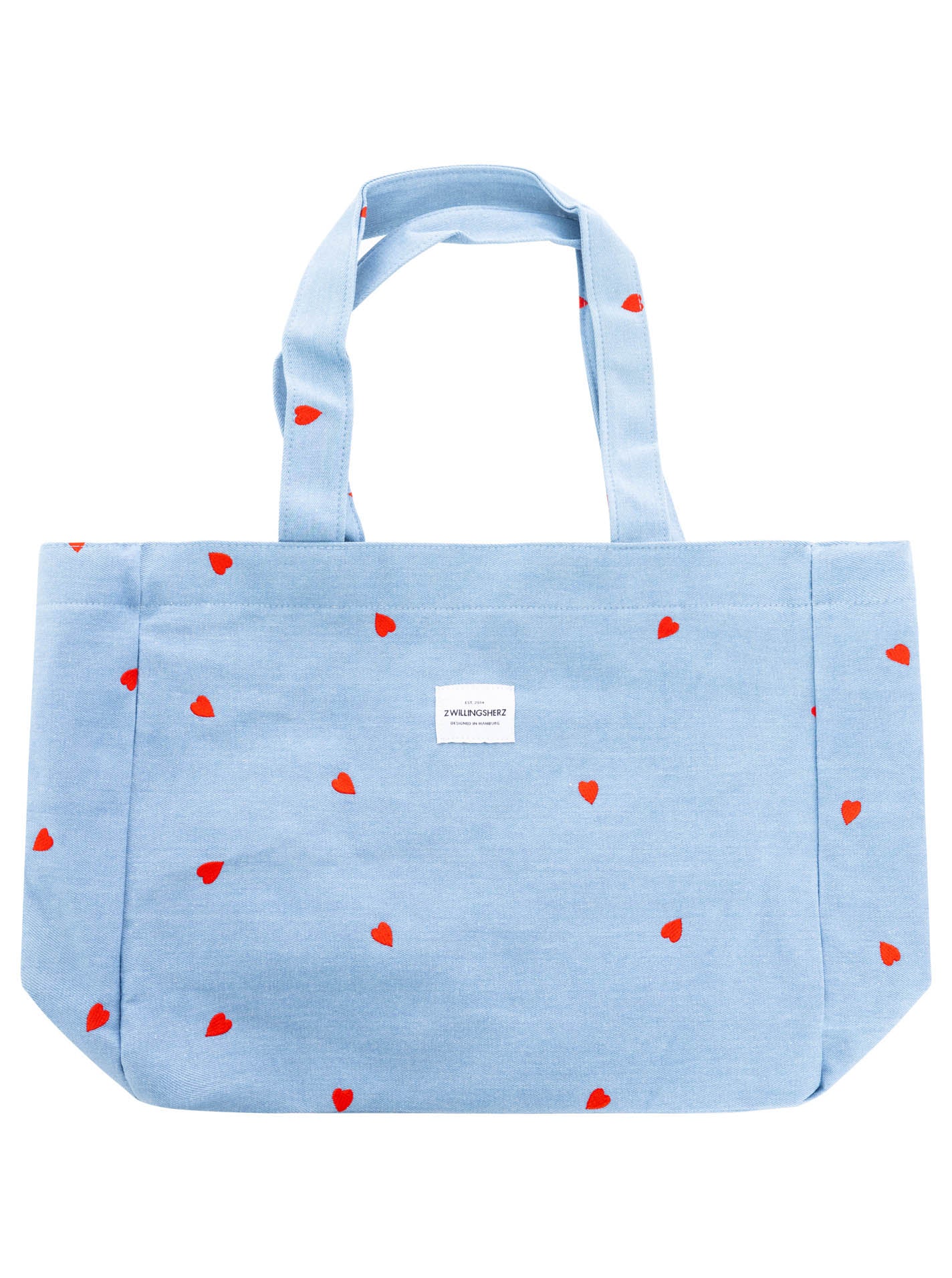 💕 Zwillingsherz XXL Shopper Jeans Denim "Kleine Herzen" Hellblau