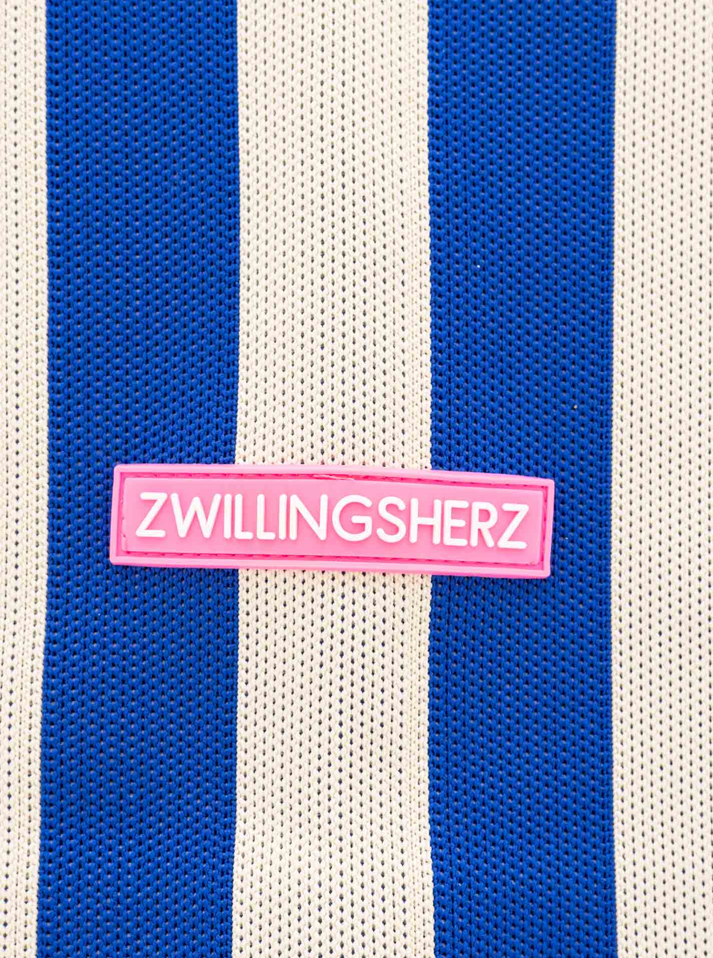 💕 Zwillingsherz Tasche Shopper "Streifen & Patch" Blau