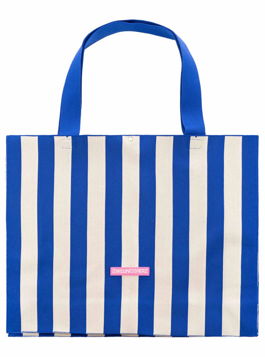 💕 Zwillingsherz Tasche Shopper "Streifen & Patch" Blau