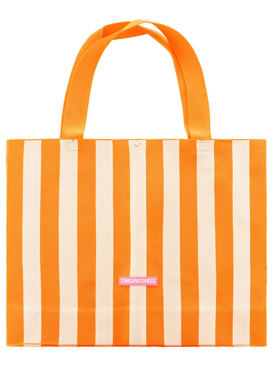 💕 Zwillingsherz Tasche Shopper "Streifen & Patch" Orange