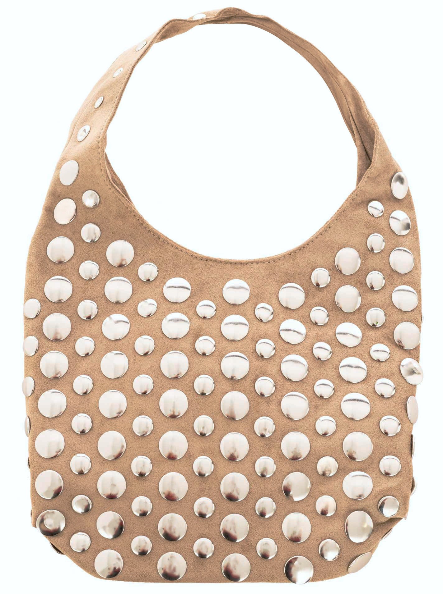 💕 Zwillingsherz Velour Shopper Boxy "Nieten" Beige