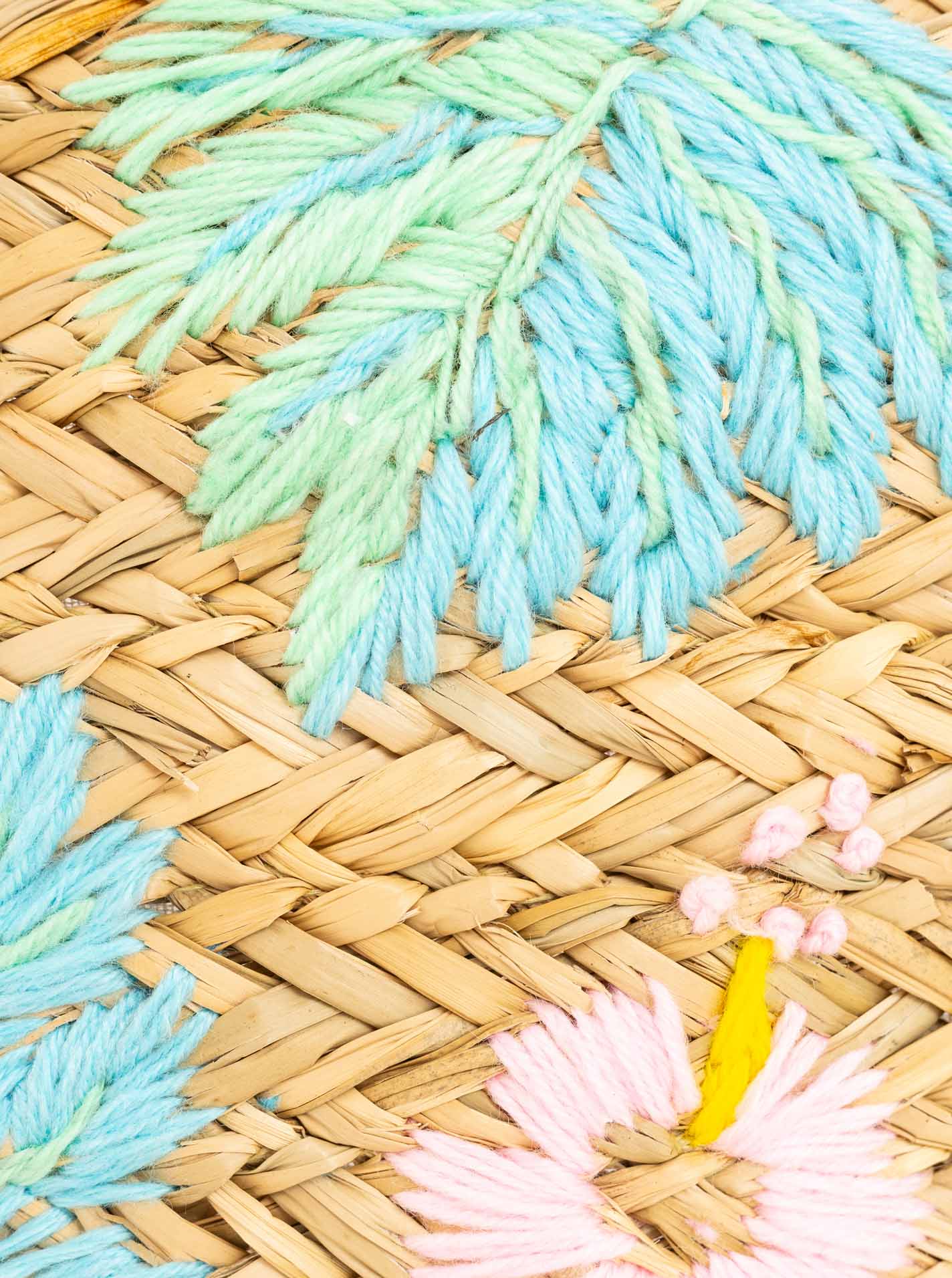 💕 Zwillingsherz Korbtasche XXL Stroh "Flowers" Geflochten Blau