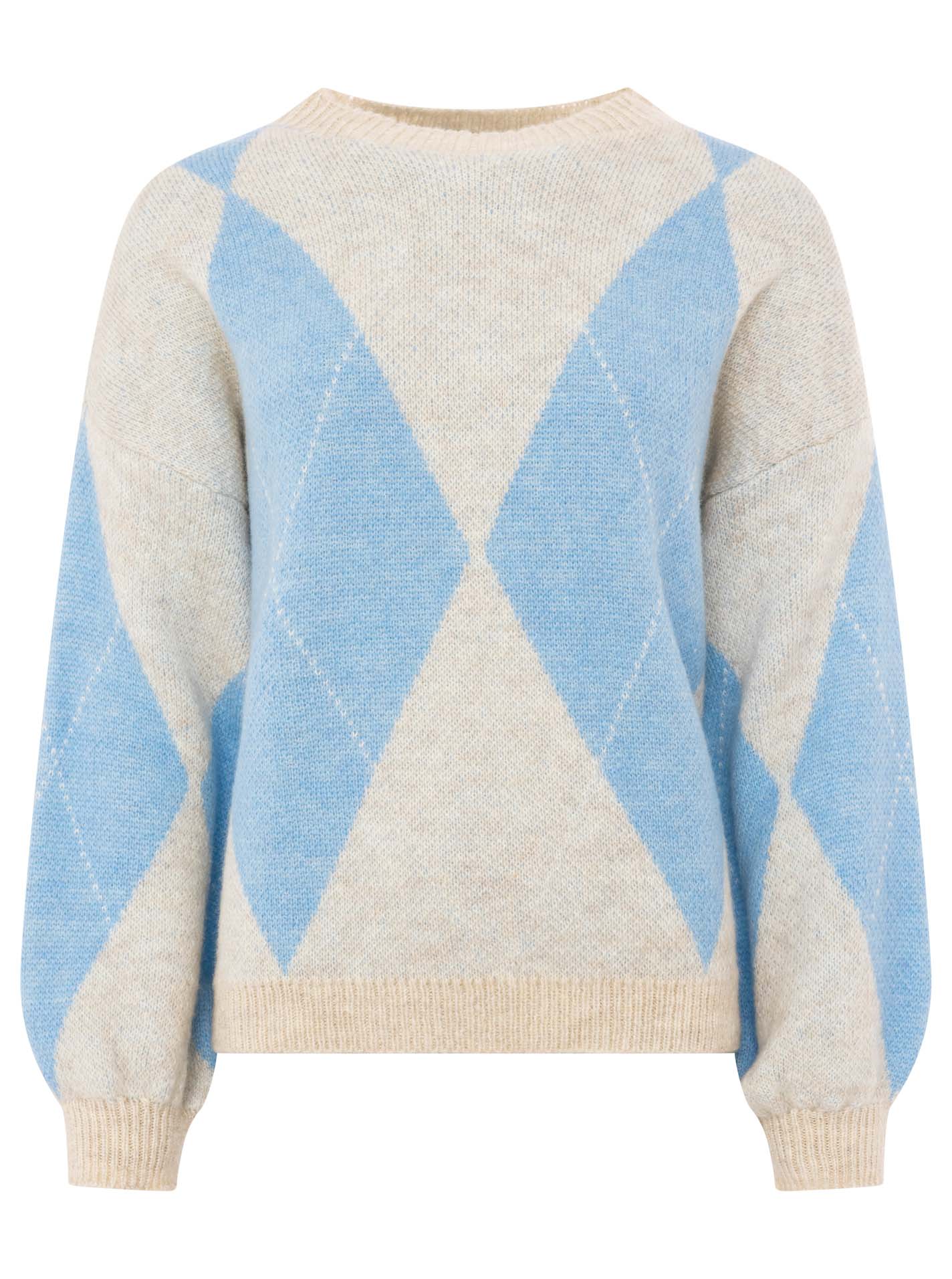 💕 Zwillingsherz Pullover "Argyle" Rundhals Hellblau