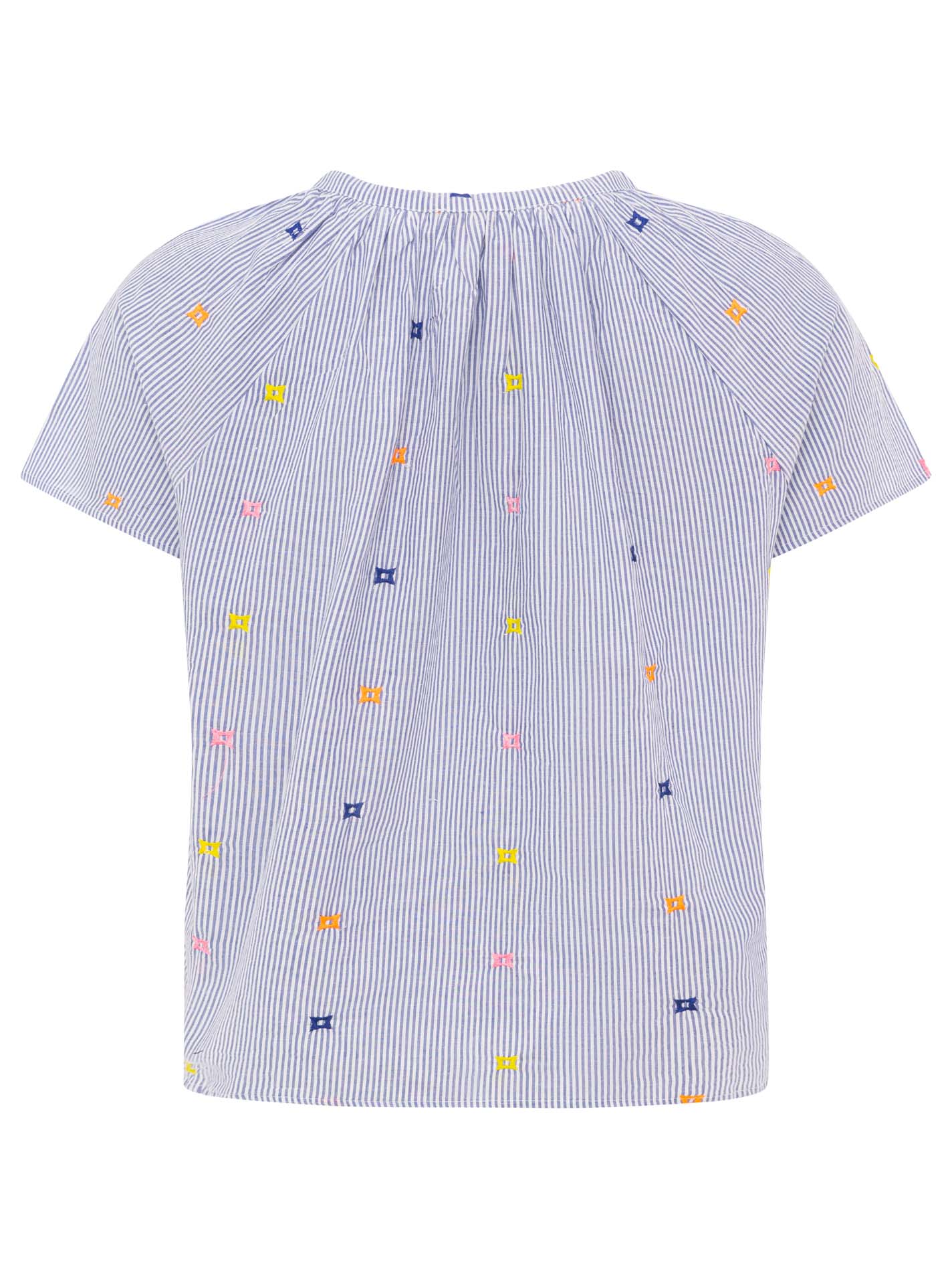 💕 Zwillingsherz Bluse Kurzarm "Stripes & Stitch" Blau