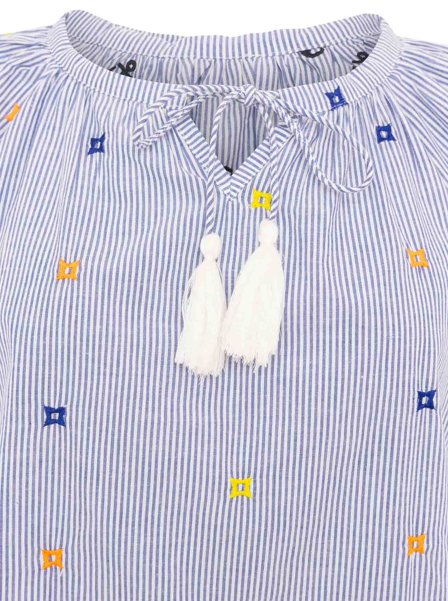 💕 Zwillingsherz Bluse Kurzarm "Stripes & Stitch" Blau