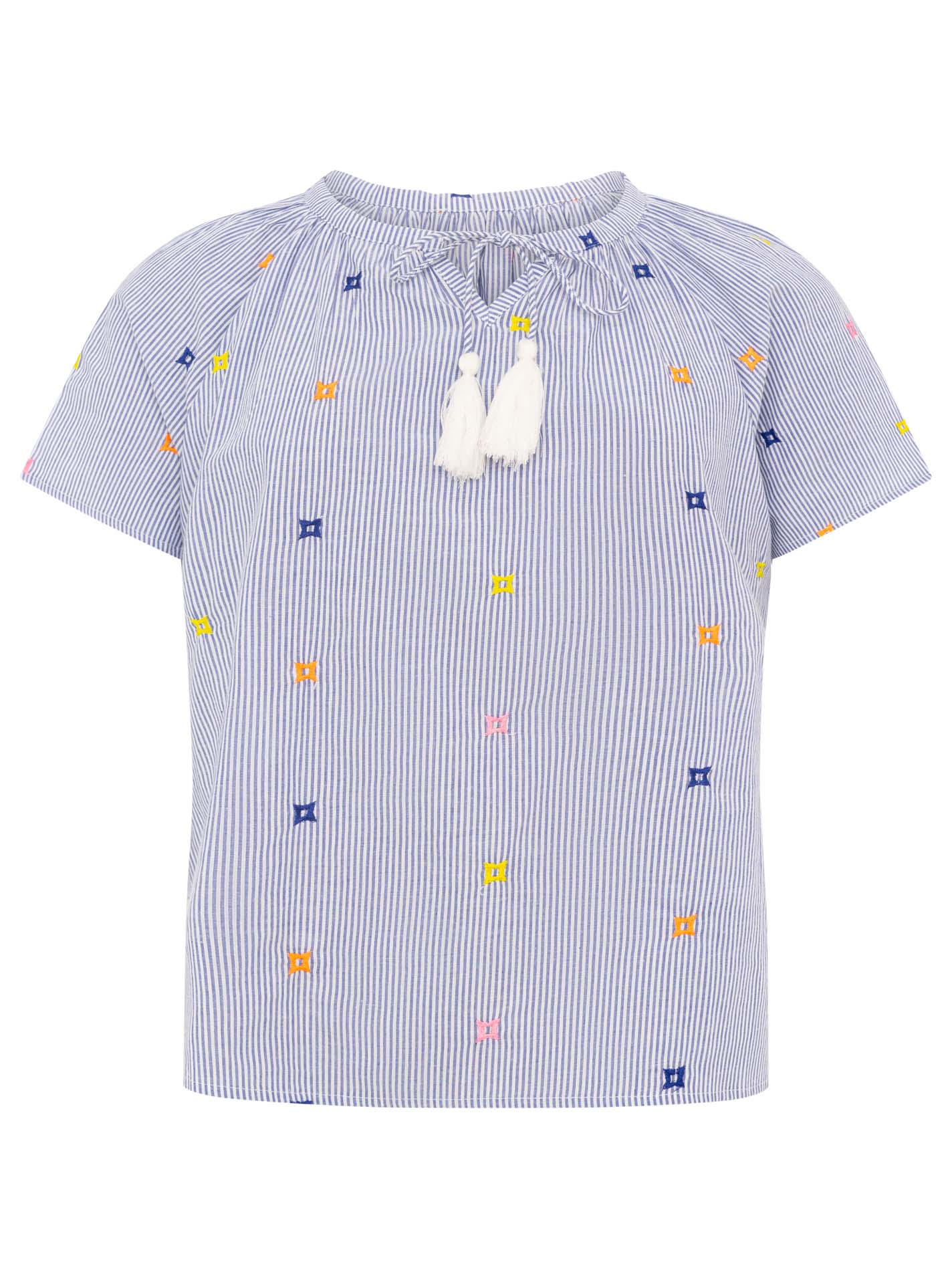 💕 Zwillingsherz Bluse Kurzarm "Stripes & Stitch" Blau