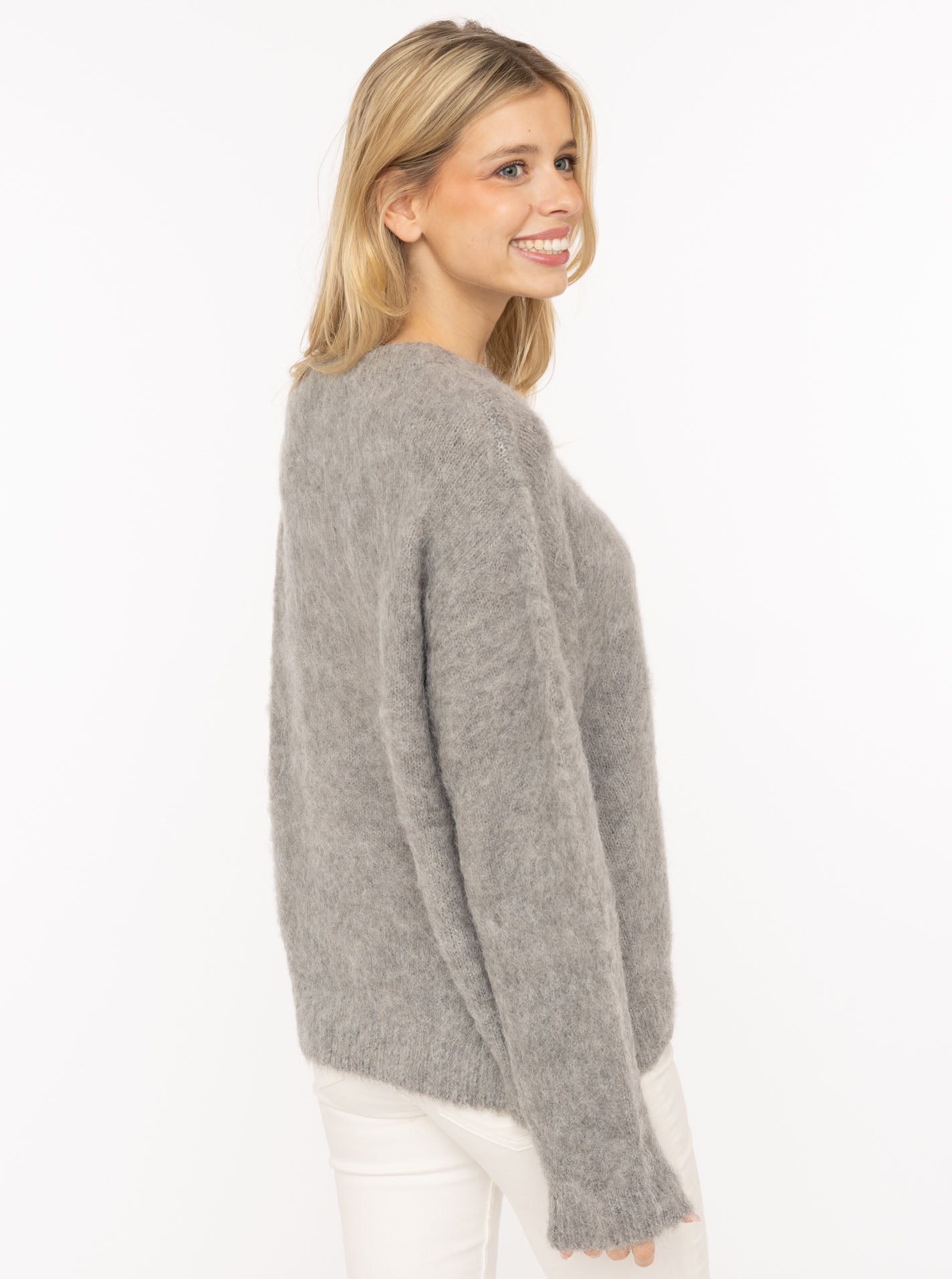 💕 Zwillingsherz Pullover "Fluffy Brushed Alpaka" Mittelgrau