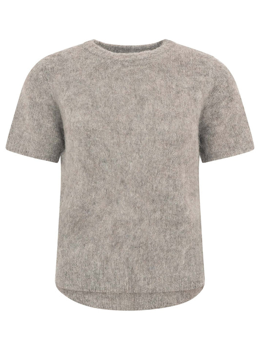 💕 Zwillingsherz Pullover Kurzarm "Fluffy Brushed Alpaka" Mittelgrau