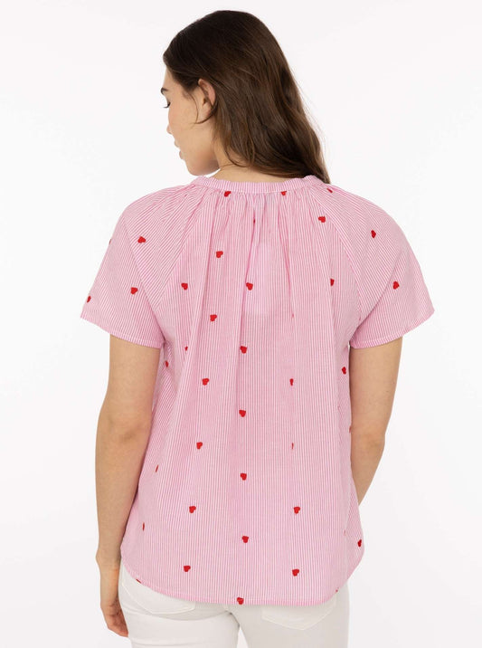 💕 Zwillingsherz Bluse Kurzarm "Stripes & Stitch Herz" Pink