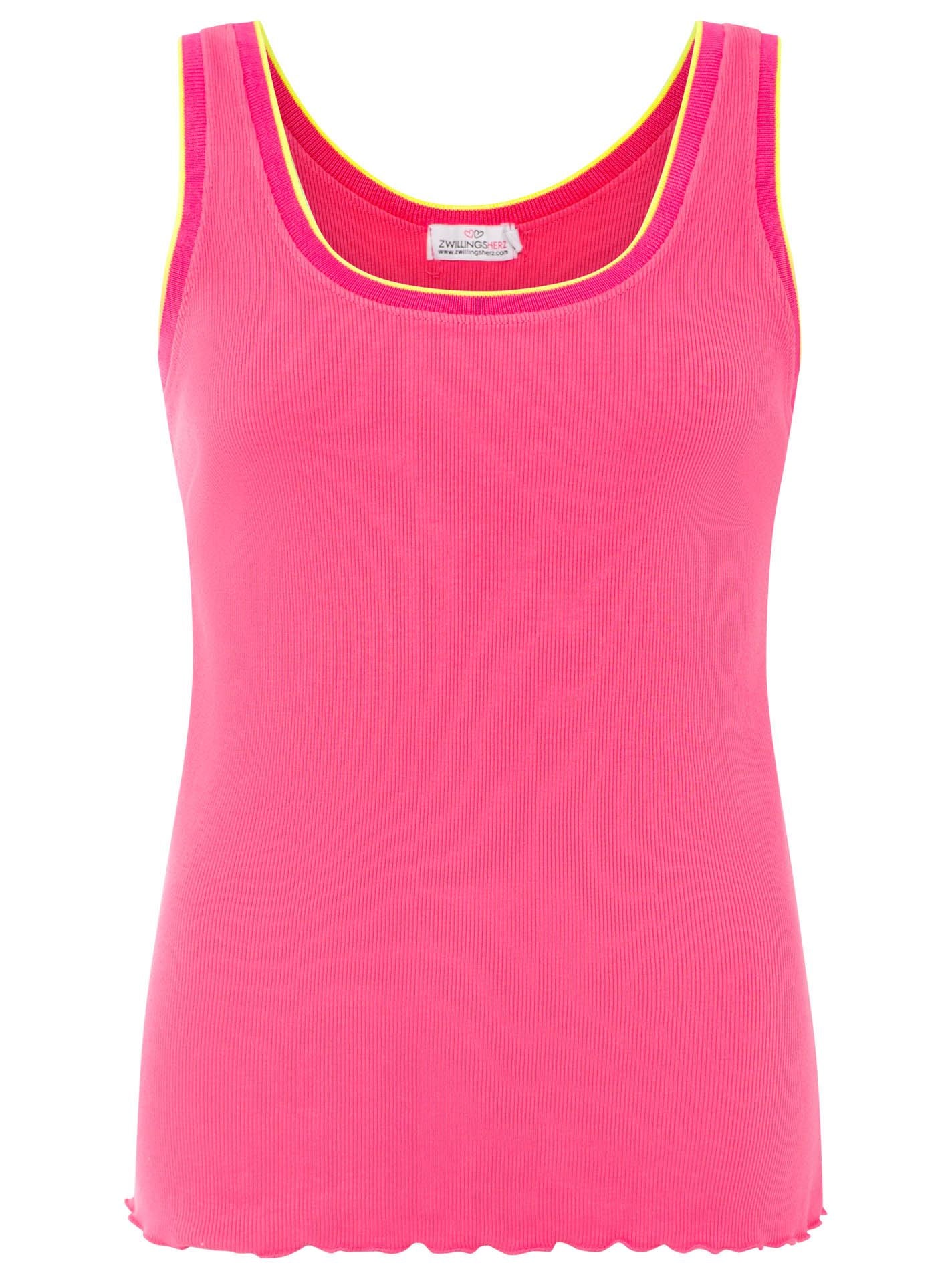 💕 Zwillingsherz Top "Neon" Tanktop Pink Rand Gelb