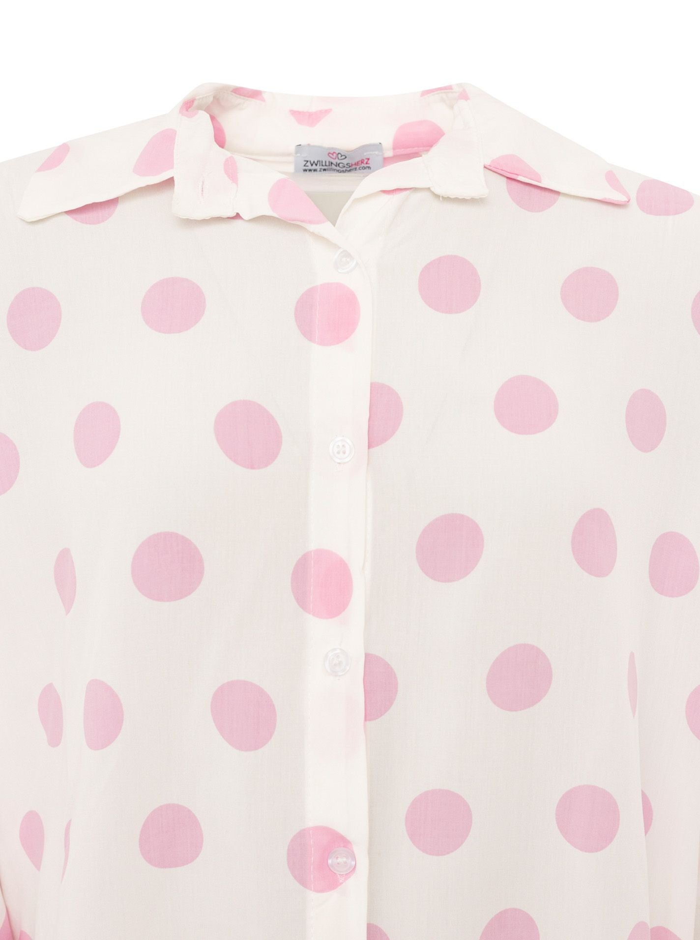 💕 Zwillingsherz Oversize Bluse  Knopfleiste "Große Punkte" Viskose Rosa