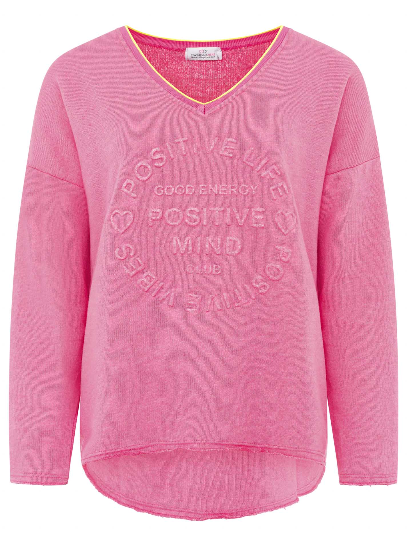 💕 Zwillingsherz Pullover Sweater Neonkante "Positive Mind" Baumwolle Pink