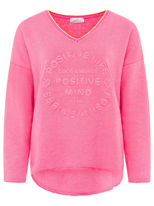 💕 Zwillingsherz Pullover Sweater Neonkante "Positive Mind" Baumwolle Pink