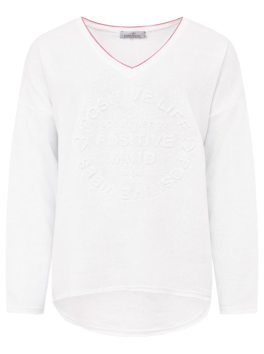 💕 Zwillingsherz Pullover Sweater Neonkante "Positive Mind" Baumwolle Weiß