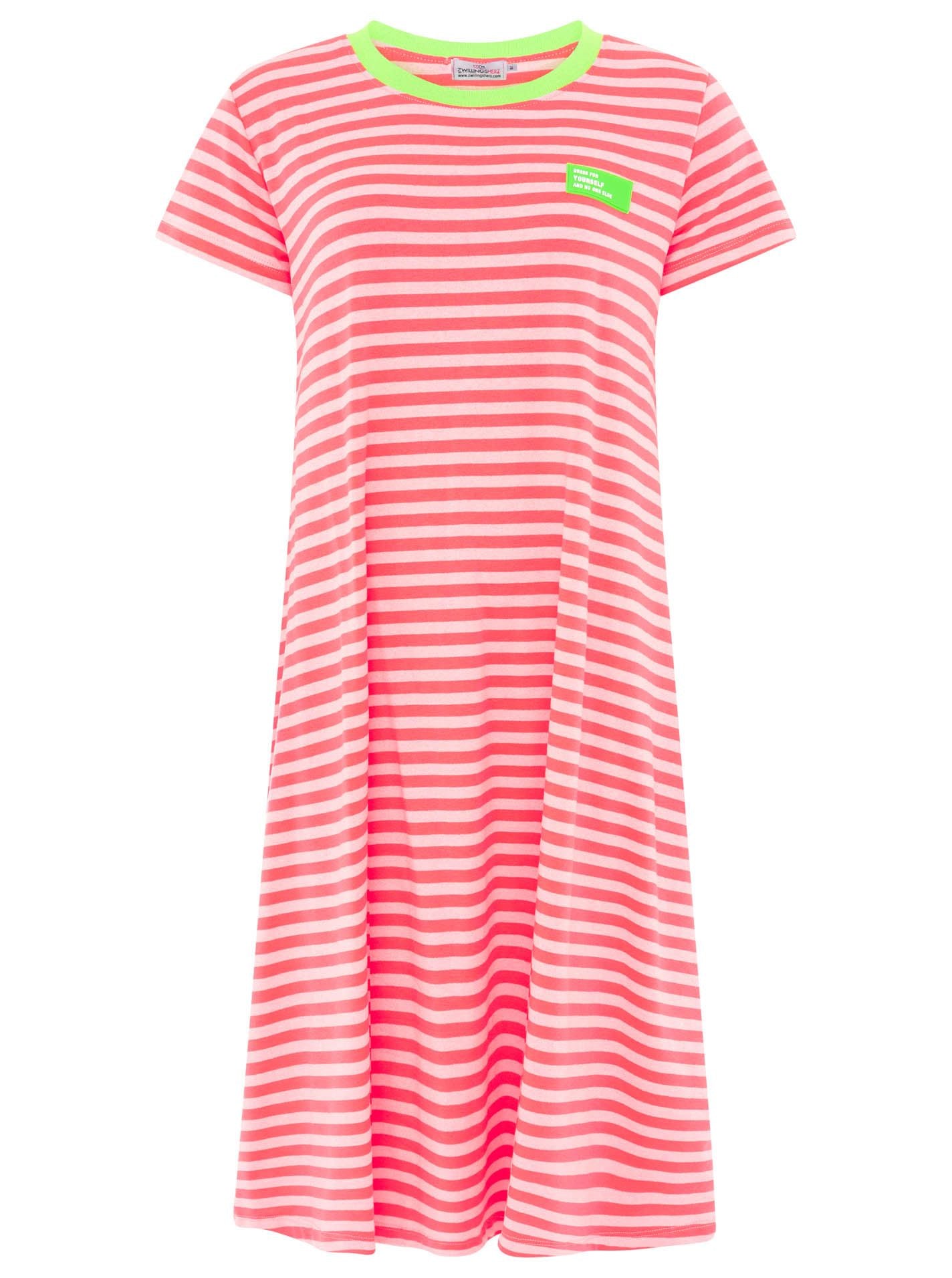 💕 Zwillingsherz Sweat Kleid "Neon Streifen" Neonpink