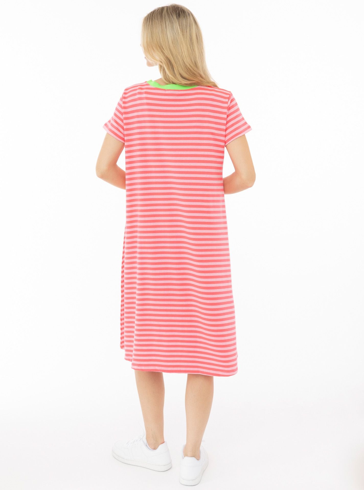 💕 Zwillingsherz Sweat Kleid "Neon Streifen" Neonpink