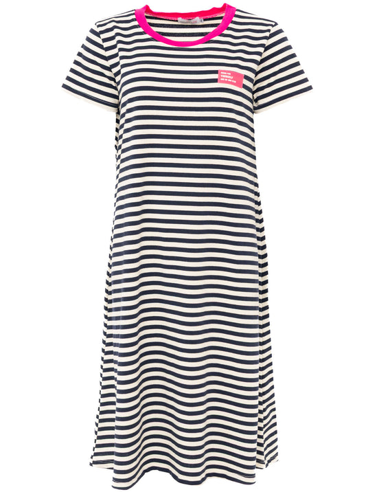 💕 Zwillingsherz Sweat Kleid "Neon Streifen" Navy Weiß