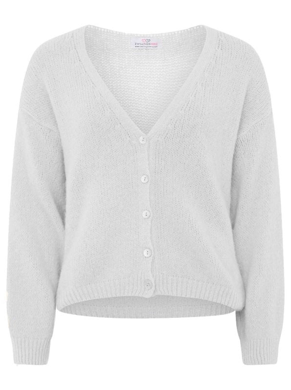 💕 Zwillingsherz Strickjacke kurz "Uni" Wolle Hellgrau