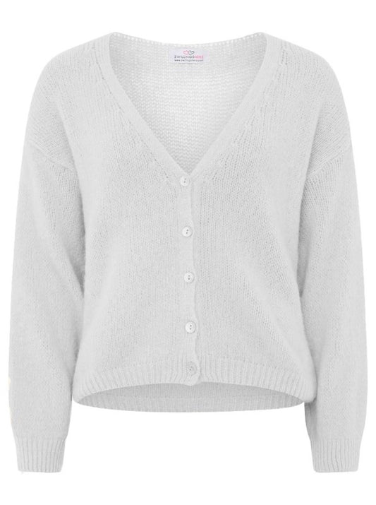 💕 Zwillingsherz Strickjacke kurz "Uni" Wolle Hellgrau