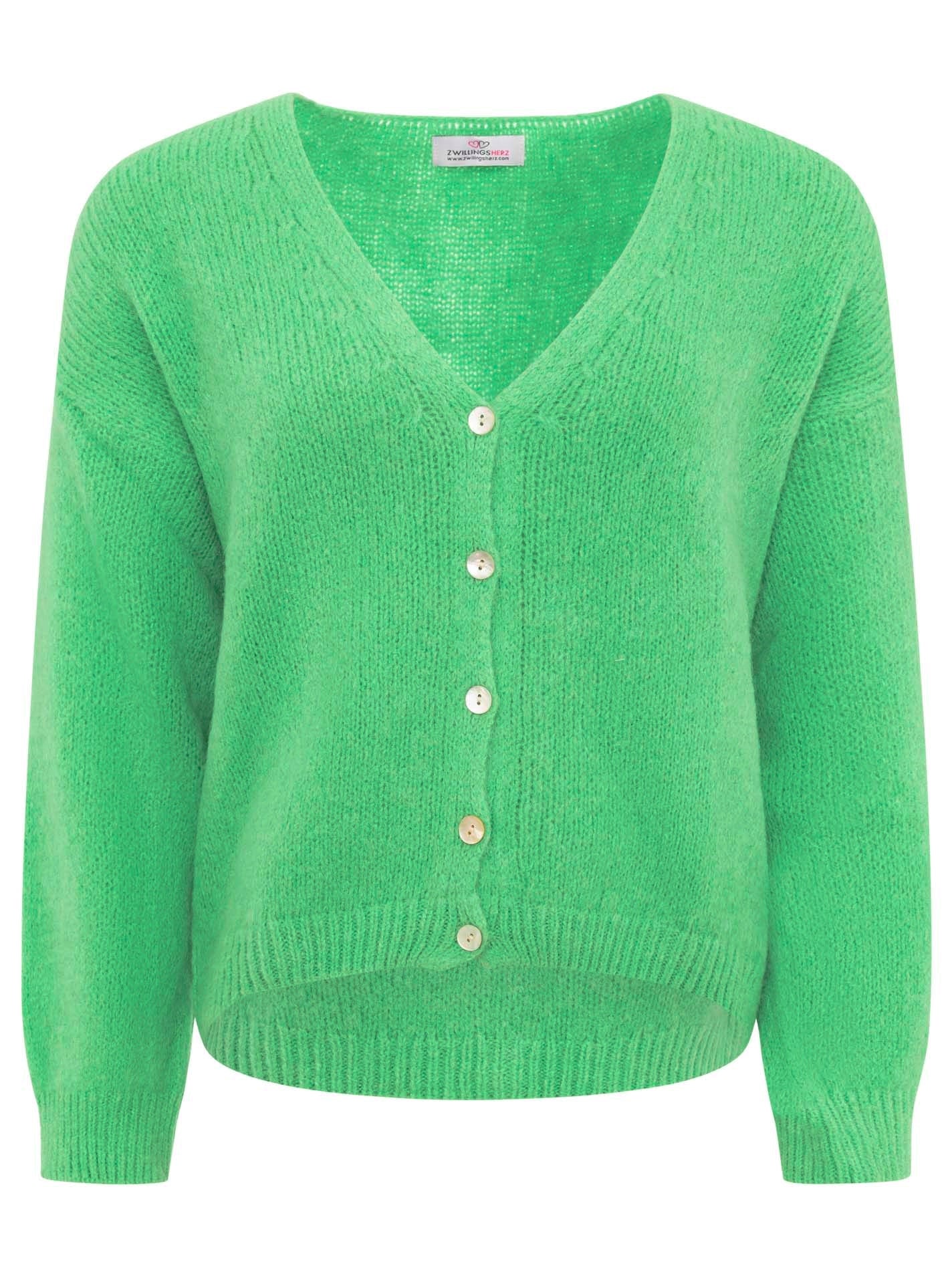 💕 Zwillingsherz Strickjacke kurz "Uni" Wolle Grün