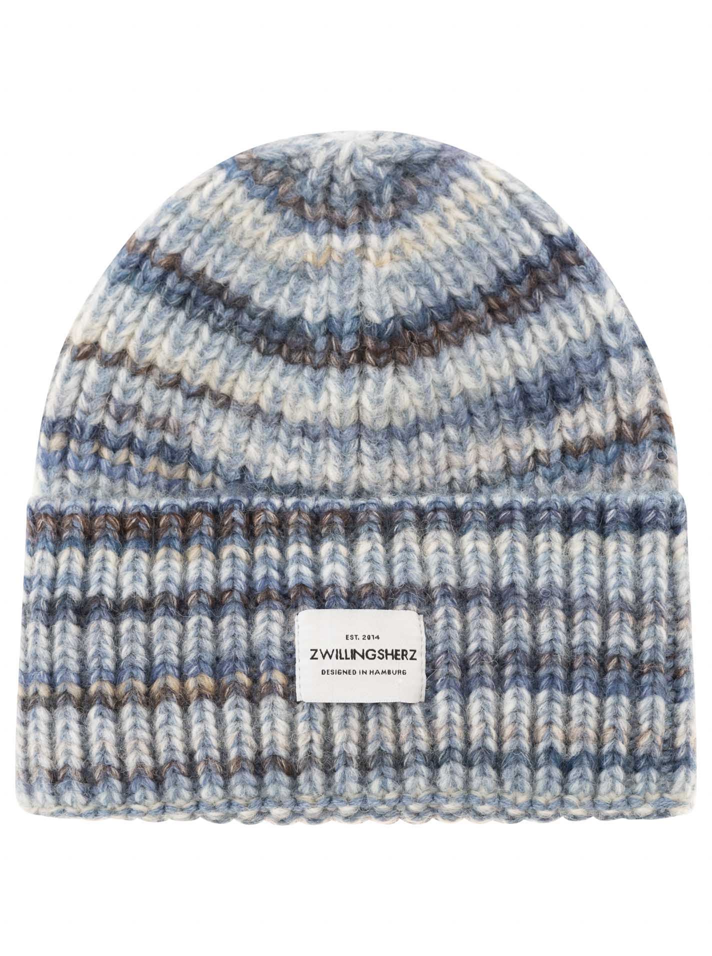 💕 Zwillingsherz Mütze "Rainbow" Beanie Wolle Viskose Blau