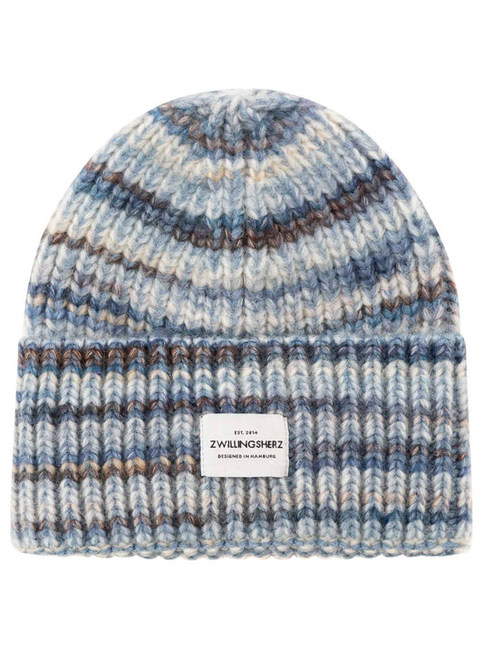💕 Zwillingsherz Mütze "Rainbow" Beanie Wolle Viskose Blau