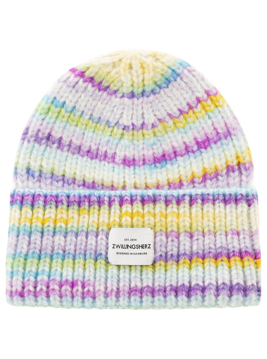 💕 Zwillingsherz Mütze "Rainbow" Beanie Wolle Viskose Lila