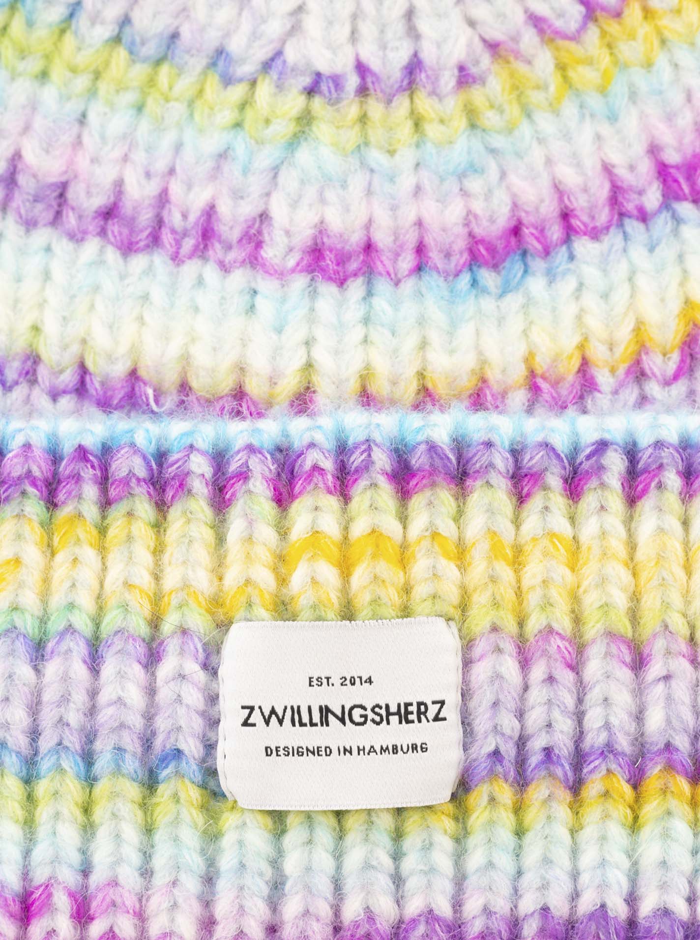 💕 Zwillingsherz Mütze "Rainbow" Beanie Wolle Viskose Lila
