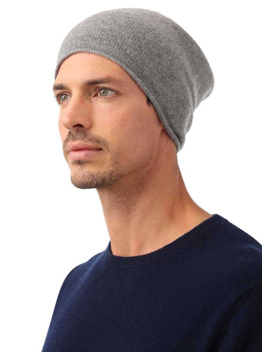 💕 Zwillingsherz Herren Mütze Beanie 100 % Kaschmir Mittelgrau