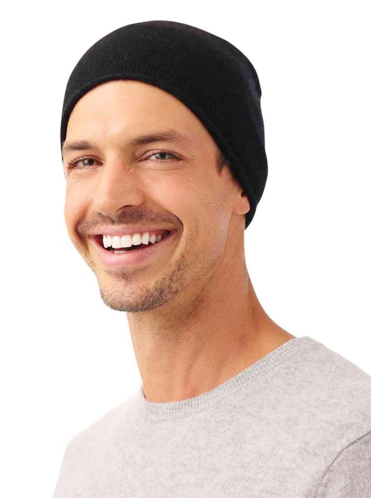 💕 Zwillingsherz Herren Mütze Beanie 100 % Kaschmir Schwarz