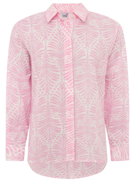 💕 Zwillingsherz Bluse Oversize "Palms & Beach" Dunkelrosa
