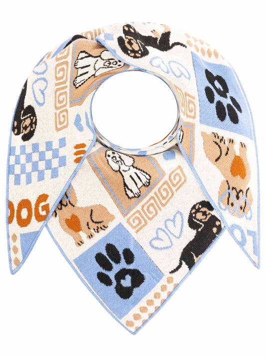 💕 Zwillingsherz Dreieckstuch "Hund Knochen Pfote" Baumwolle Blau