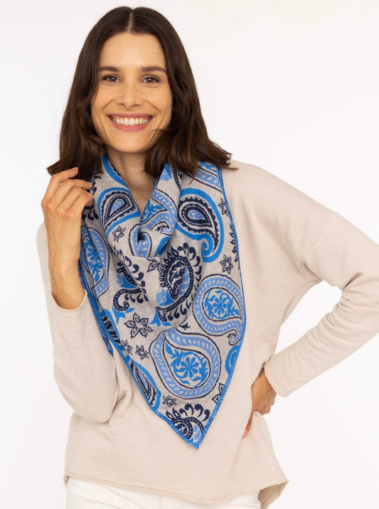 💕 Zwillingsherz Dreieckstuch "Paisley Happy" Baumwolle Grau Blau