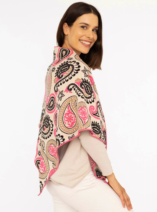 💕 Zwillingsherz Dreieckstuch "Paisley Happy" Baumwolle Beige Pink