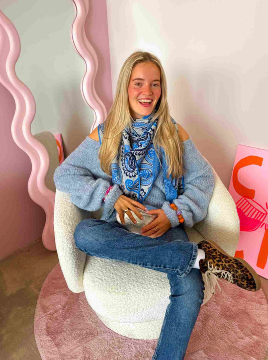 💕 Zwillingsherz Dreieckstuch "Paisley Happy" Baumwolle Blau