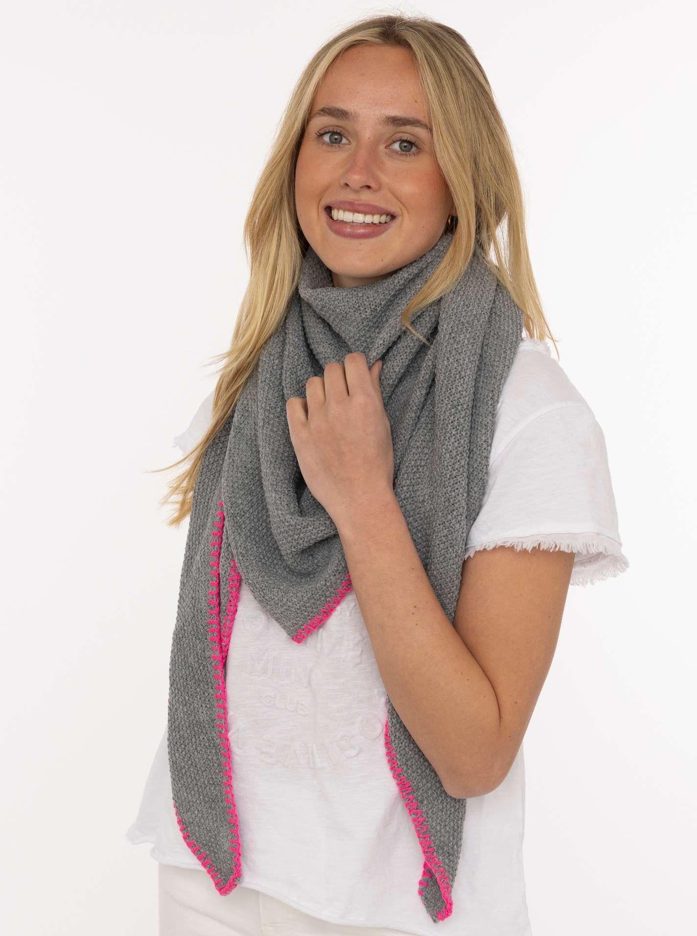 💕 Zwillingsherz Dreieckstuch "Uni Fringe" Grau