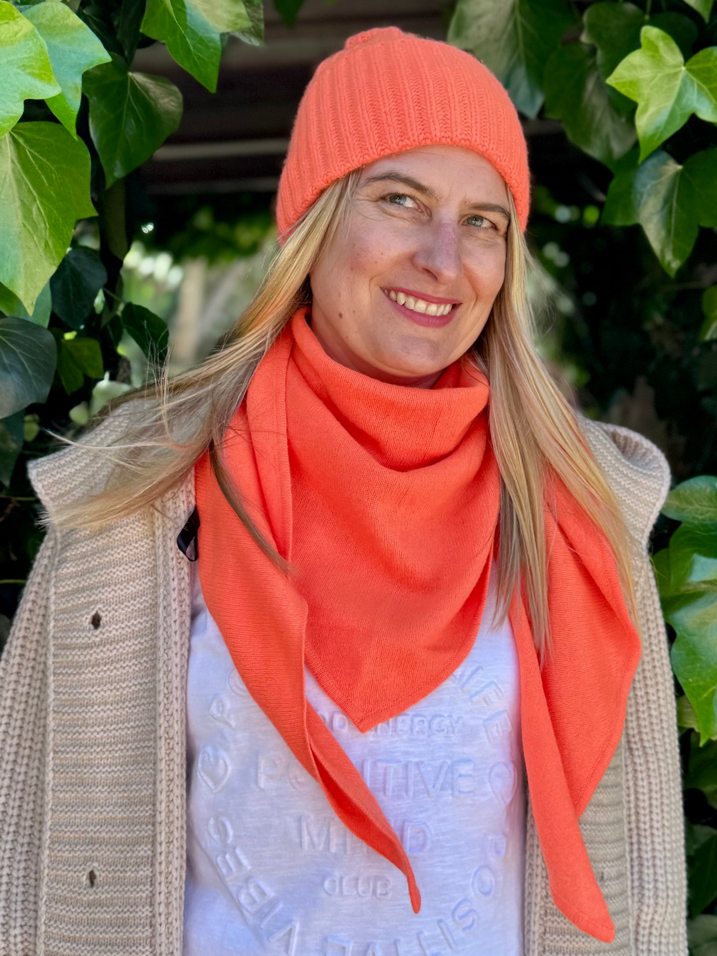 💕 Zwillingsherz Dreieckstuch "100 % Cashmere" Kaschmir Neonorange