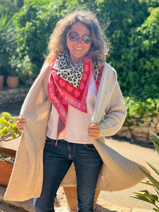 💕 Zwillingsherz Dreieckstuch "Micha" Baumwolle Pink Coralle