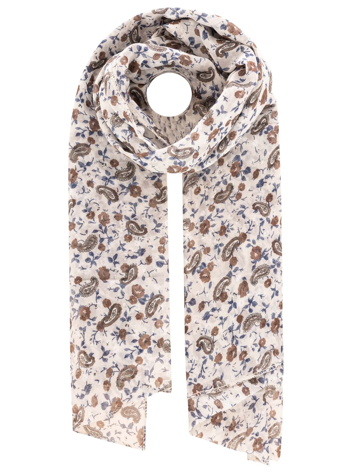 Schal Tuch "Paisley & Flowers" Baumwolle Seide Weiß