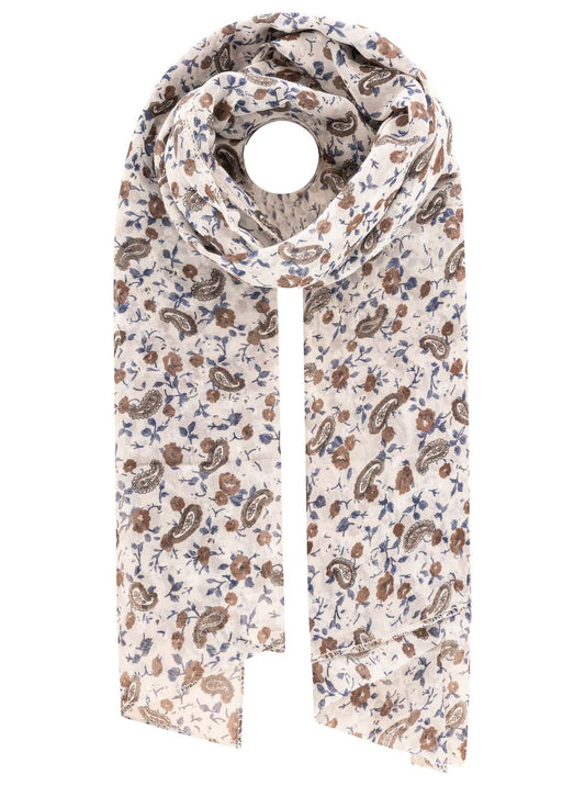 Schal Tuch "Paisley & Flowers" Baumwolle Seide Weiß