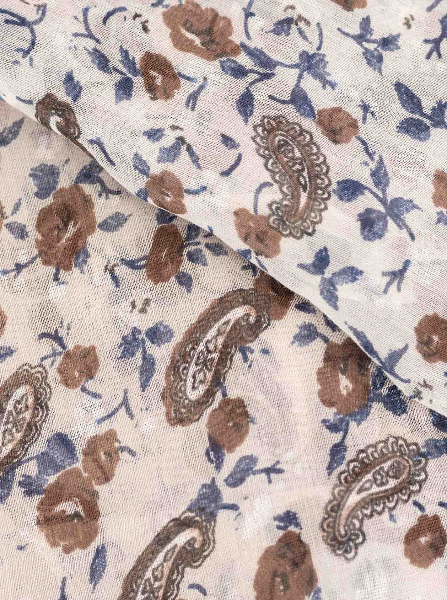 Schal Tuch "Paisley & Flowers" Baumwolle Seide Weiß