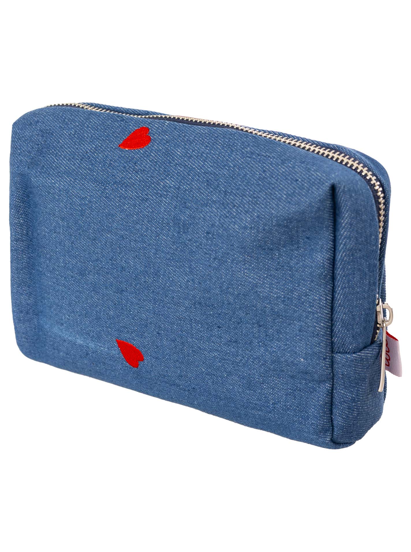 💕 Zwillingsherz Kosmetiktasche Denim "Kleine Herzen" Pouch Jeansblau