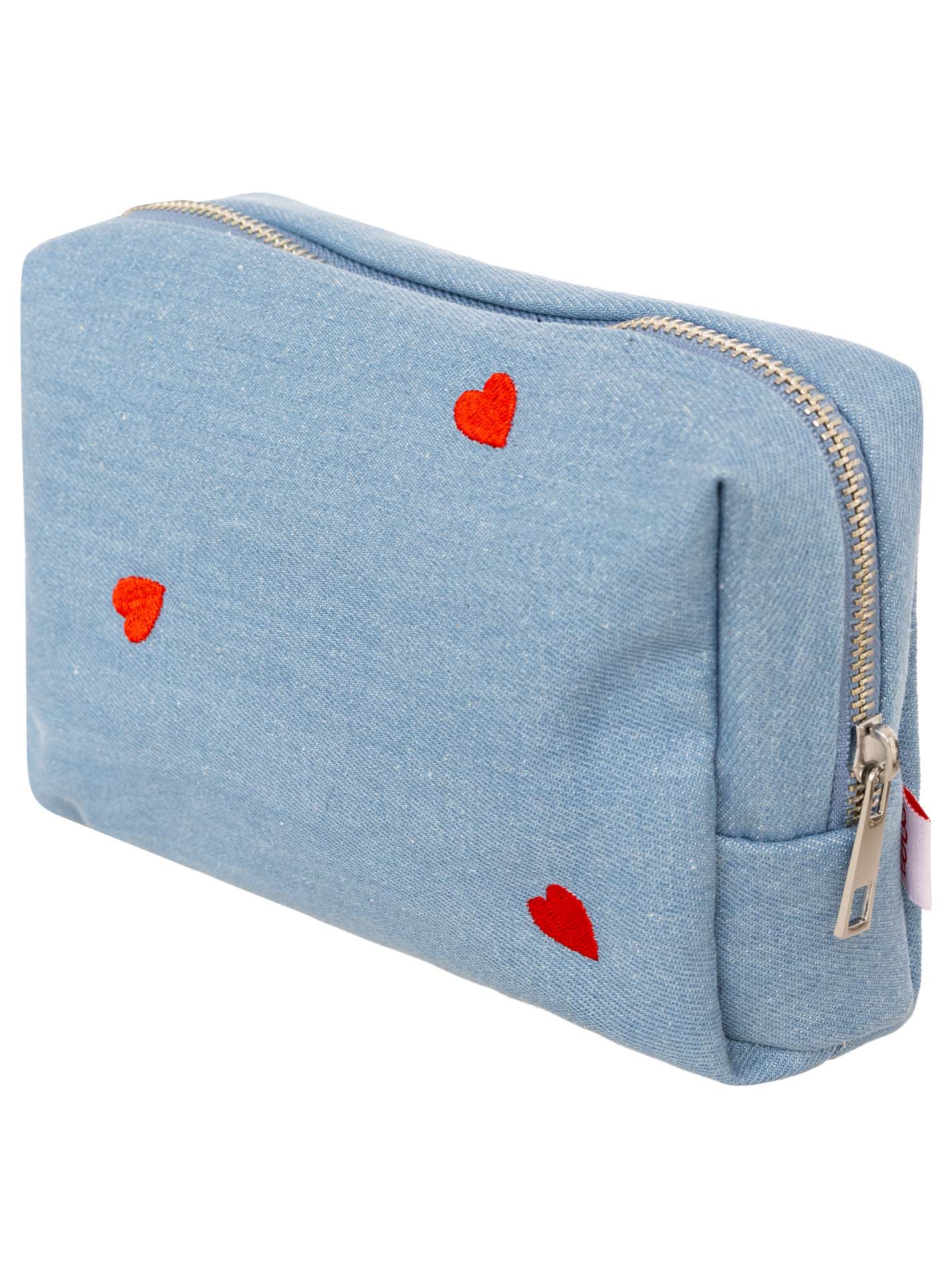 💕 Zwillingsherz Kosmetiktasche Denim "Kleine Herzen" Pouch Hellblau