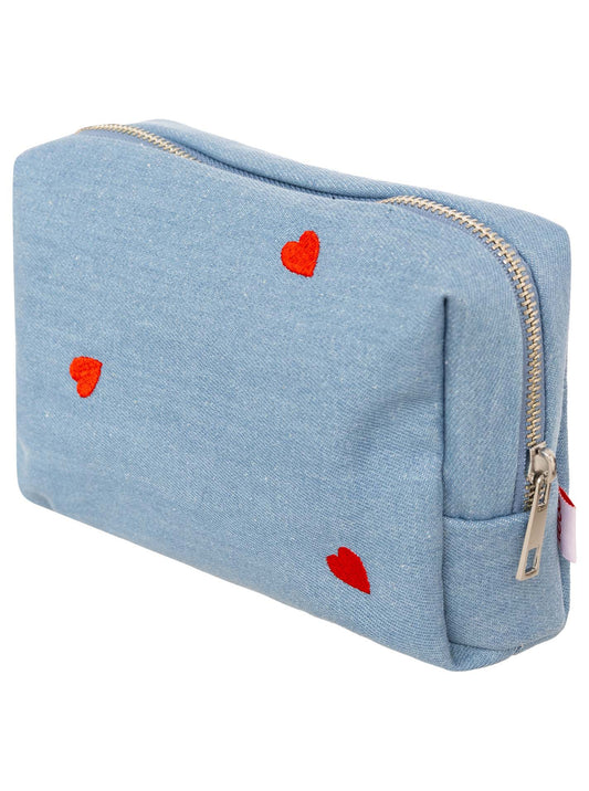 💕 Zwillingsherz Kosmetiktasche Denim "Kleine Herzen" Pouch Hellblau