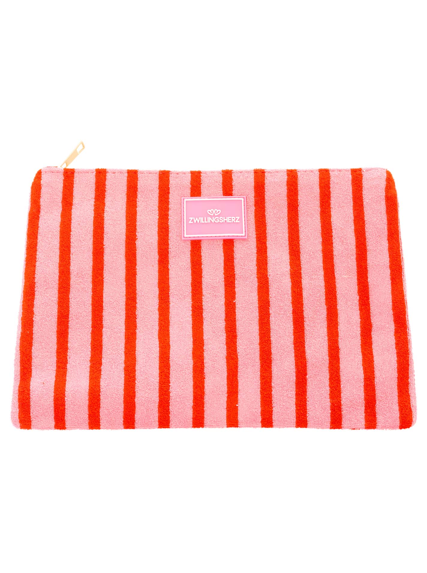 💕 Zwillingsherz Kosmetiktasche Frottee "Streifen & Patch" Rot